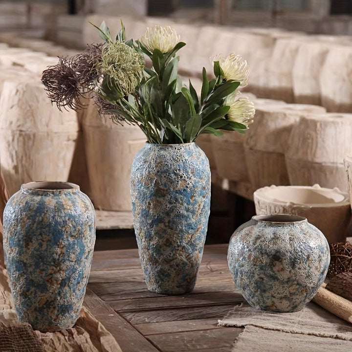 Unique Vintage Ceramic Vase – Handmade Blue Terracotta for an Authentic Look