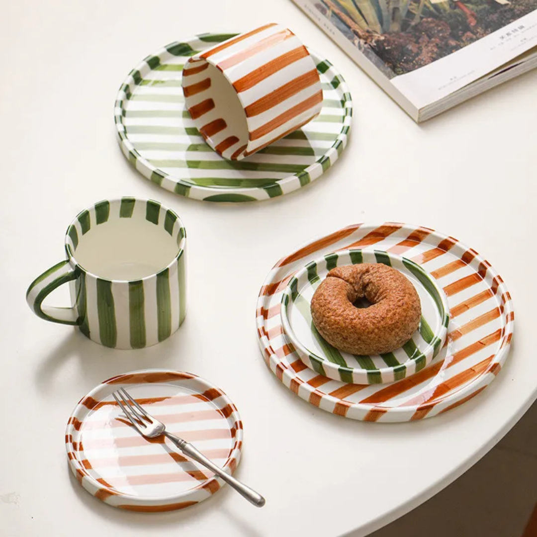 RetroChic Ceramic Coffee Set | Hand-Painted Cup and Saucer for Sophisticated Drink Moments