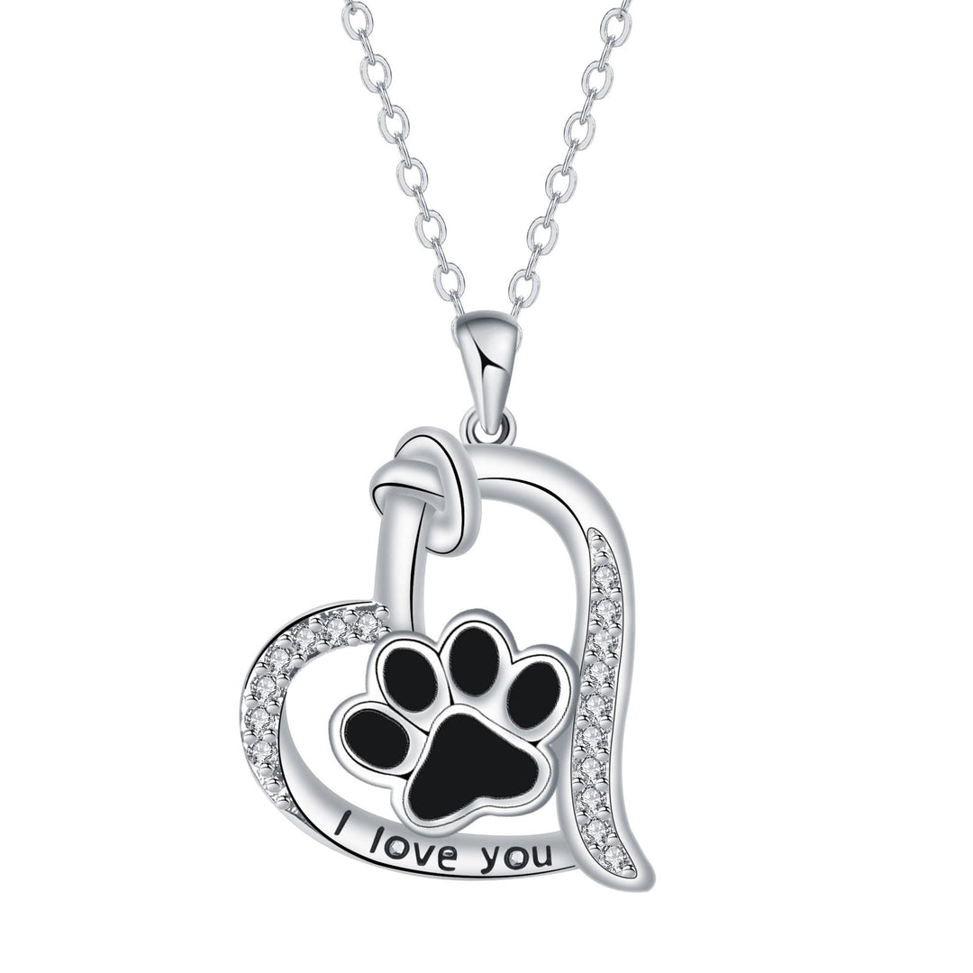 Heart-Shaped Dog Paw Print Necklace with Cubic Zirconia