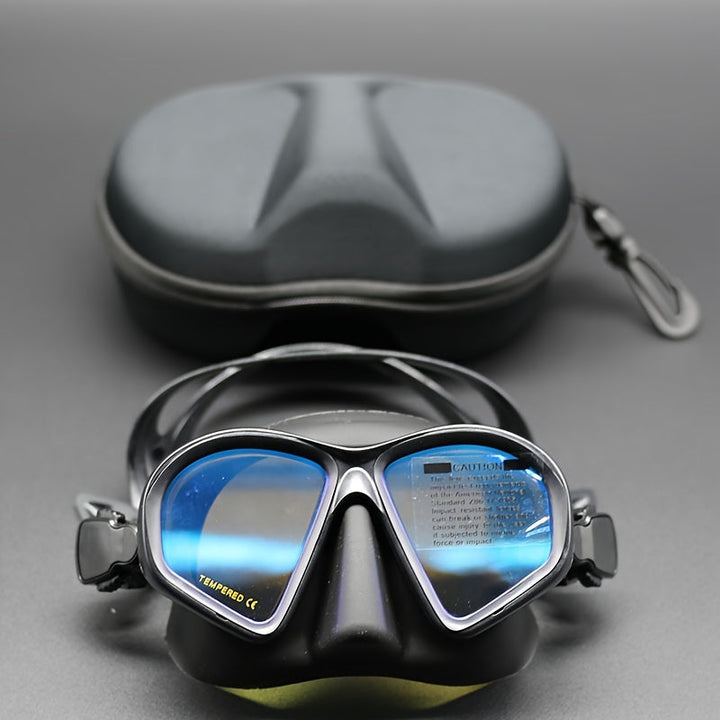 Gehärtete Tauchmaske mit Tasche - Taucherbrille mit Antifog und Kamerahalterung