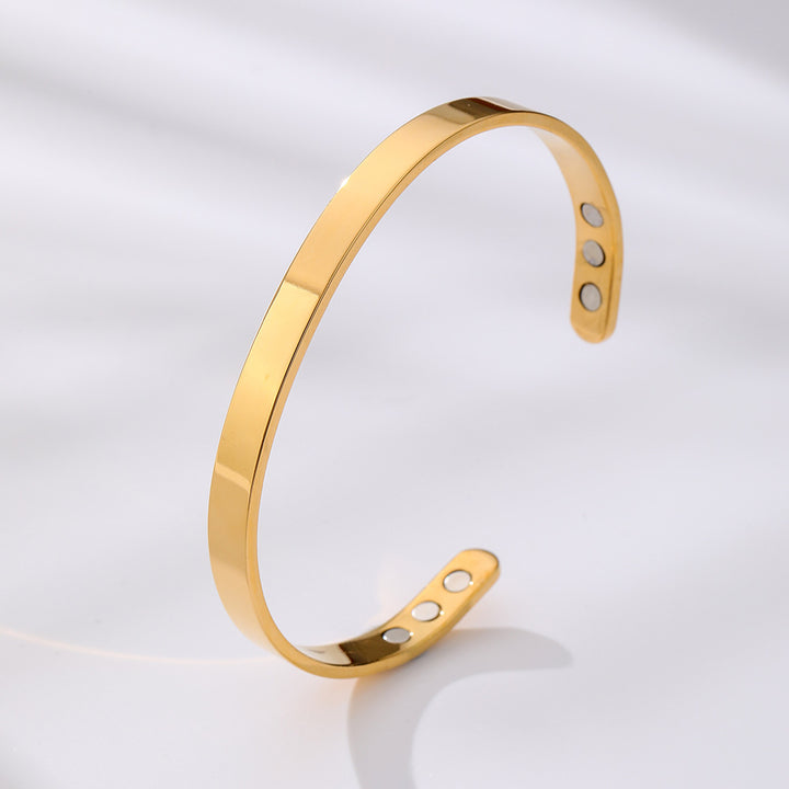 Stainless Steel Magnet Bracelet Wide Glossy Magnetic Therapy Opening