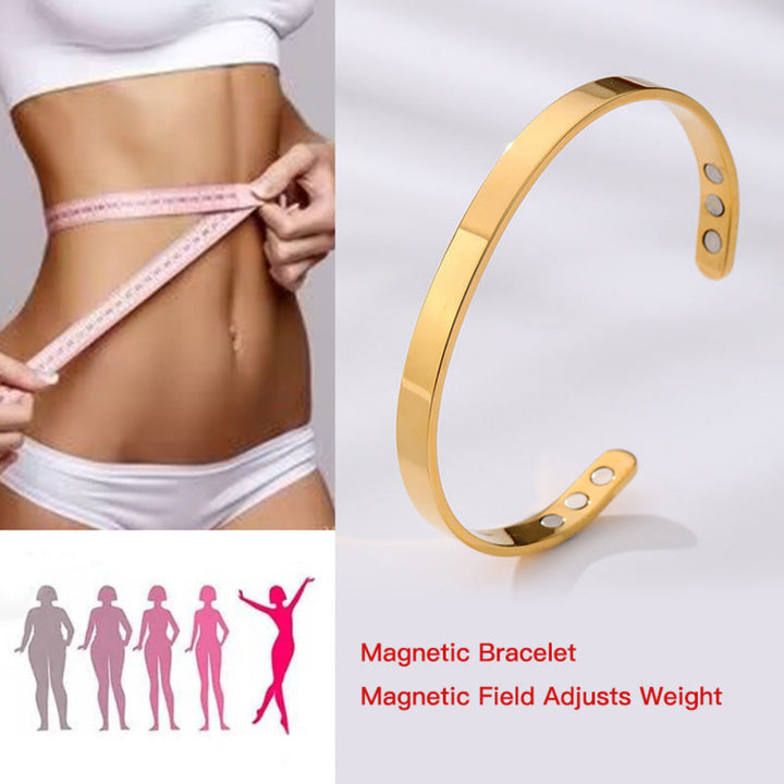 Stainless Steel Magnet Bracelet Wide Glossy Magnetic Therapy Opening