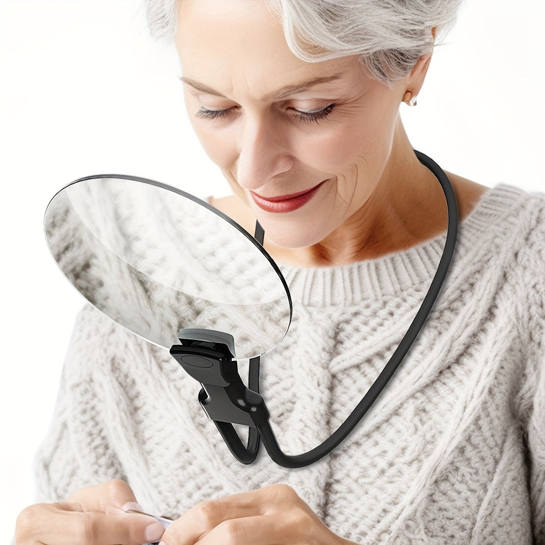 Hands-free magnifying glass with neck strap and 5X magnification