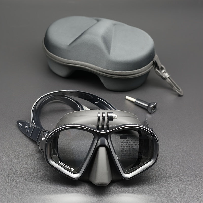 Gehärtete Tauchmaske mit Tasche - Taucherbrille mit Antifog und Kamerahalterung