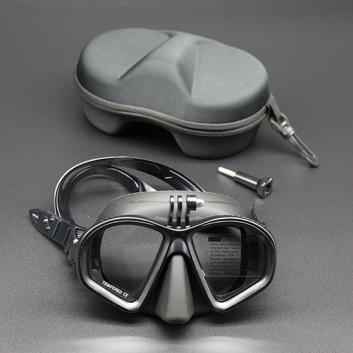 Gehärtete Tauchmaske mit Tasche - Taucherbrille mit Antifog und Kamerahalterung