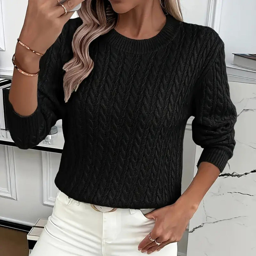 Ins Twist Round Neck Pullover Sweater Fashion Solid Color Long-sleeved Knitted Top For Women
