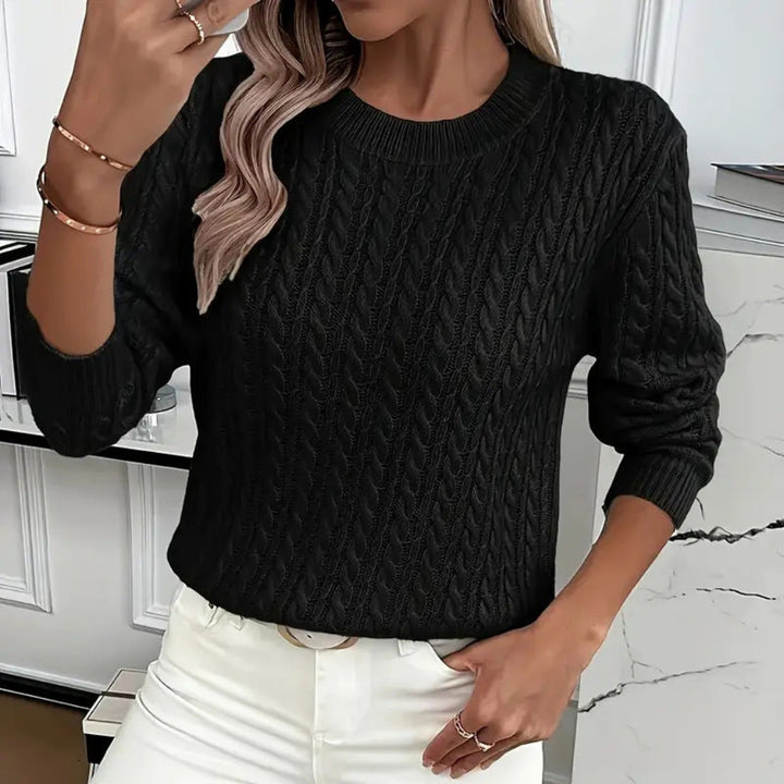 Ins Twist Round Neck Pullover Sweater Fashion Solid Color Long-sleeved Knitted Top For Women