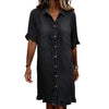 Solid-color Faux Denim Ruffled-edge Shirt Dress