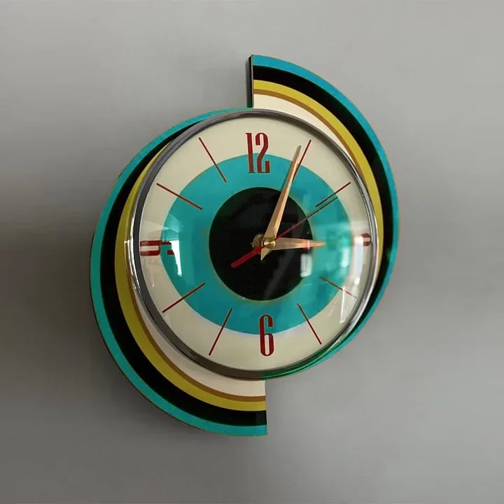 Handmade mid-century style wall clock | Retro wall decor, quiet & battery-operated