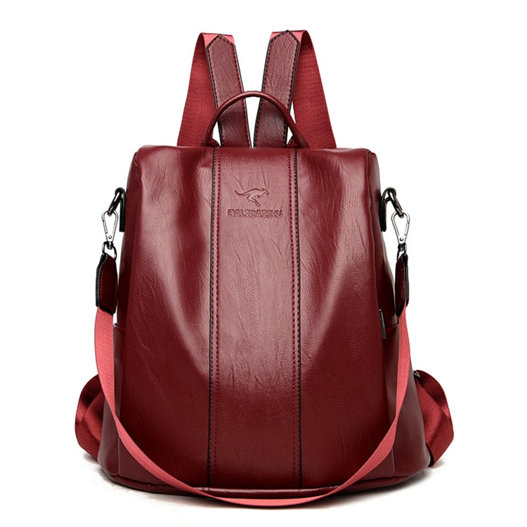 Diebstahlsicherer Lederrucksack für Frauen im Vintage-Stil