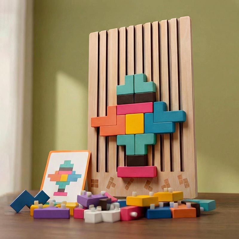 Montessori Wooden Tetris Stacking Puzzle – Educational Toy