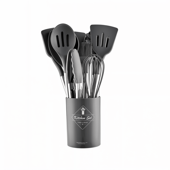 Culinara Pro – 12-Piece Silicone Kitchen Utensil Set with Stainless Steel Handles