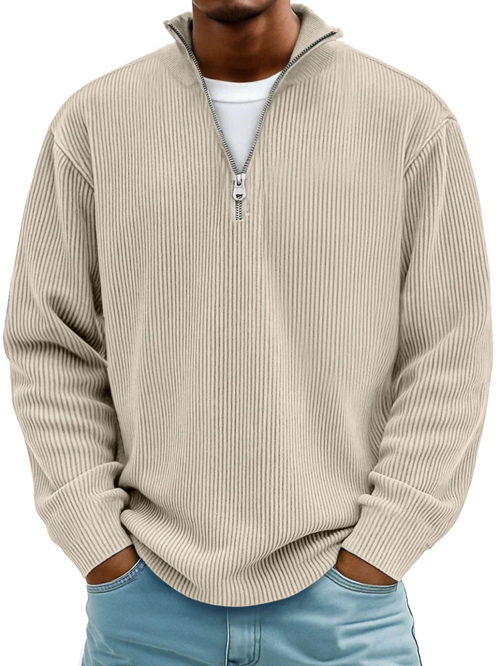 Relaxed-Fit Half-Zip Jumper in Hard-Wearing Knit
