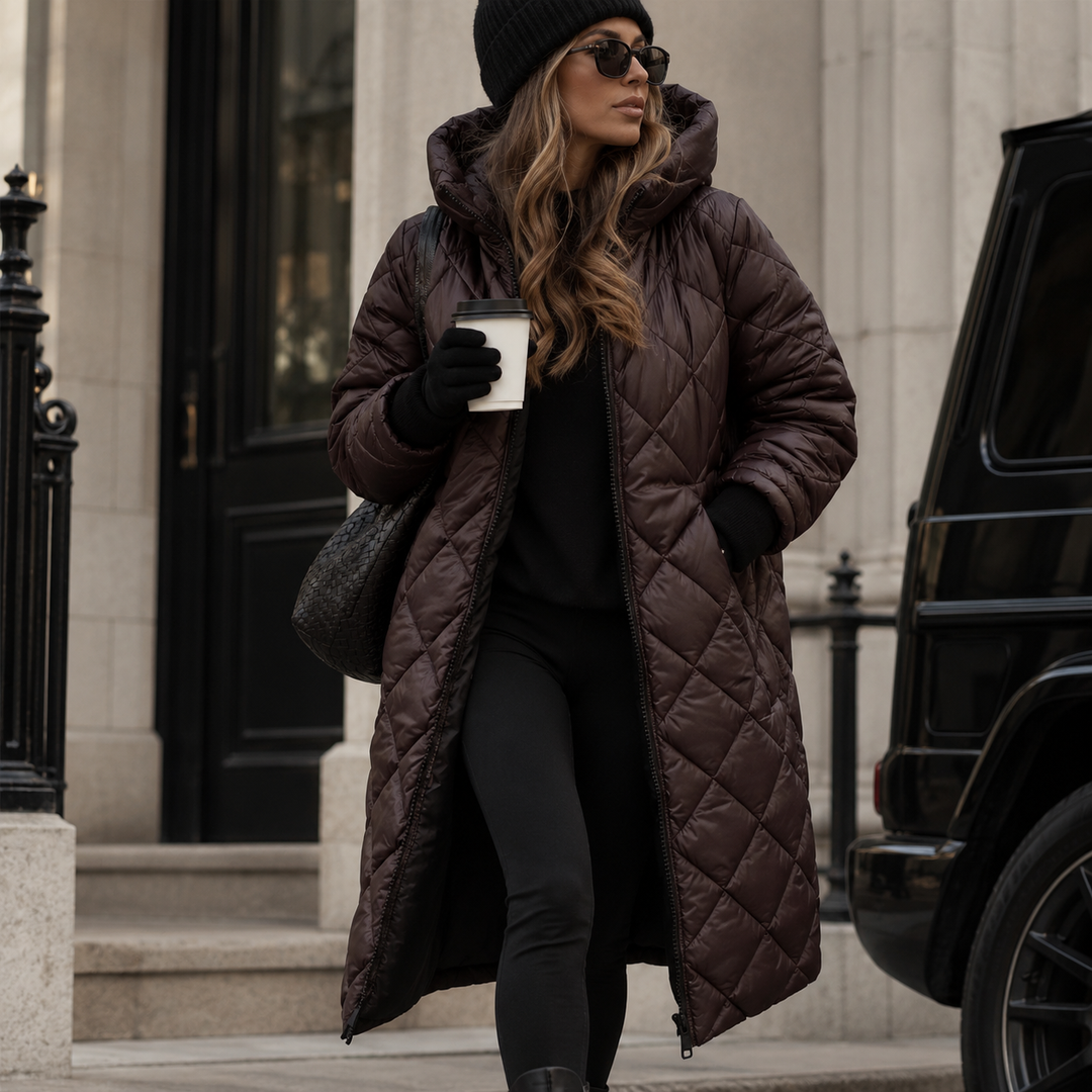 Quilted Long Coat - Water-Repellent, Padded in Puffer Design