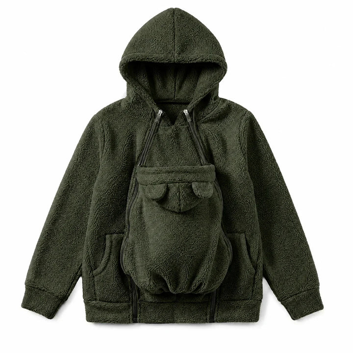 Cosy fleece baby-carrying hoodie with front pouch