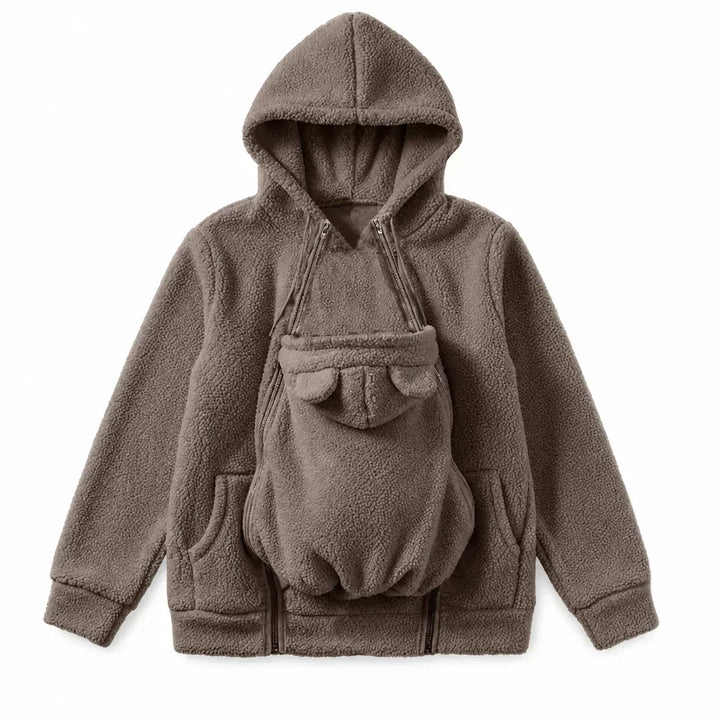 Cosy fleece baby-carrying hoodie with front pouch