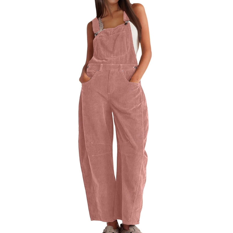 Women's Wide-Leg Corduroy Dungarees – Casual Utility Jumpsuit