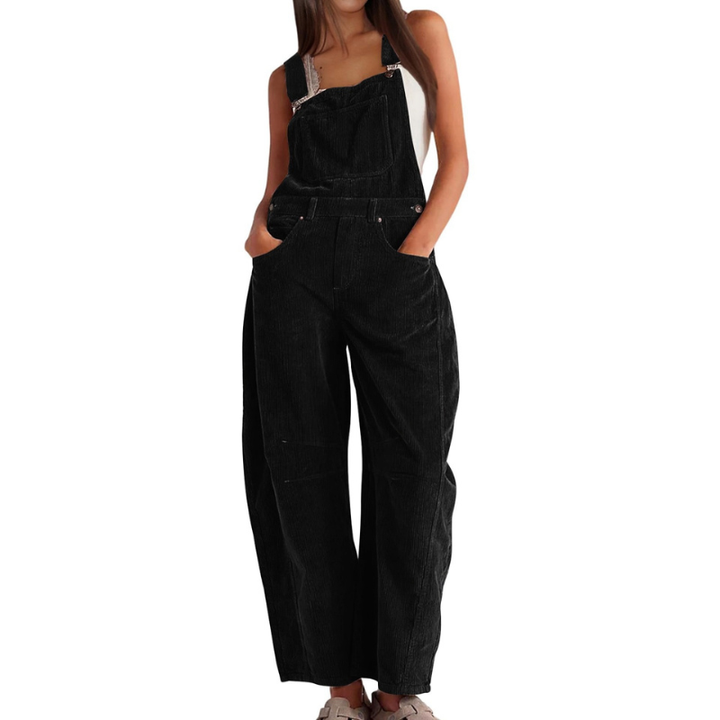 Women's Wide-Leg Corduroy Dungarees – Casual Utility Jumpsuit