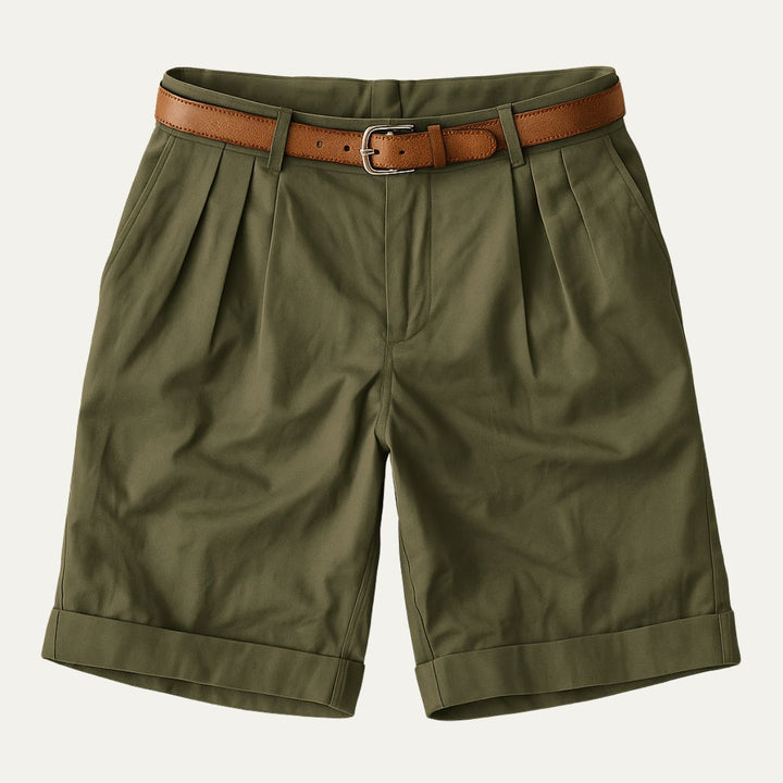 Classic Men's Chino Shorts with Double Pleats and Turned-Up Hem.