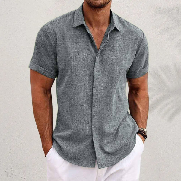 Classic Men's Short-Sleeved Shirt with Button Fastening and Spread Collar