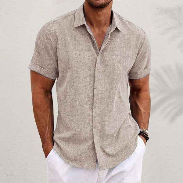Classic Men's Short-Sleeved Shirt with Button Fastening and Spread Collar