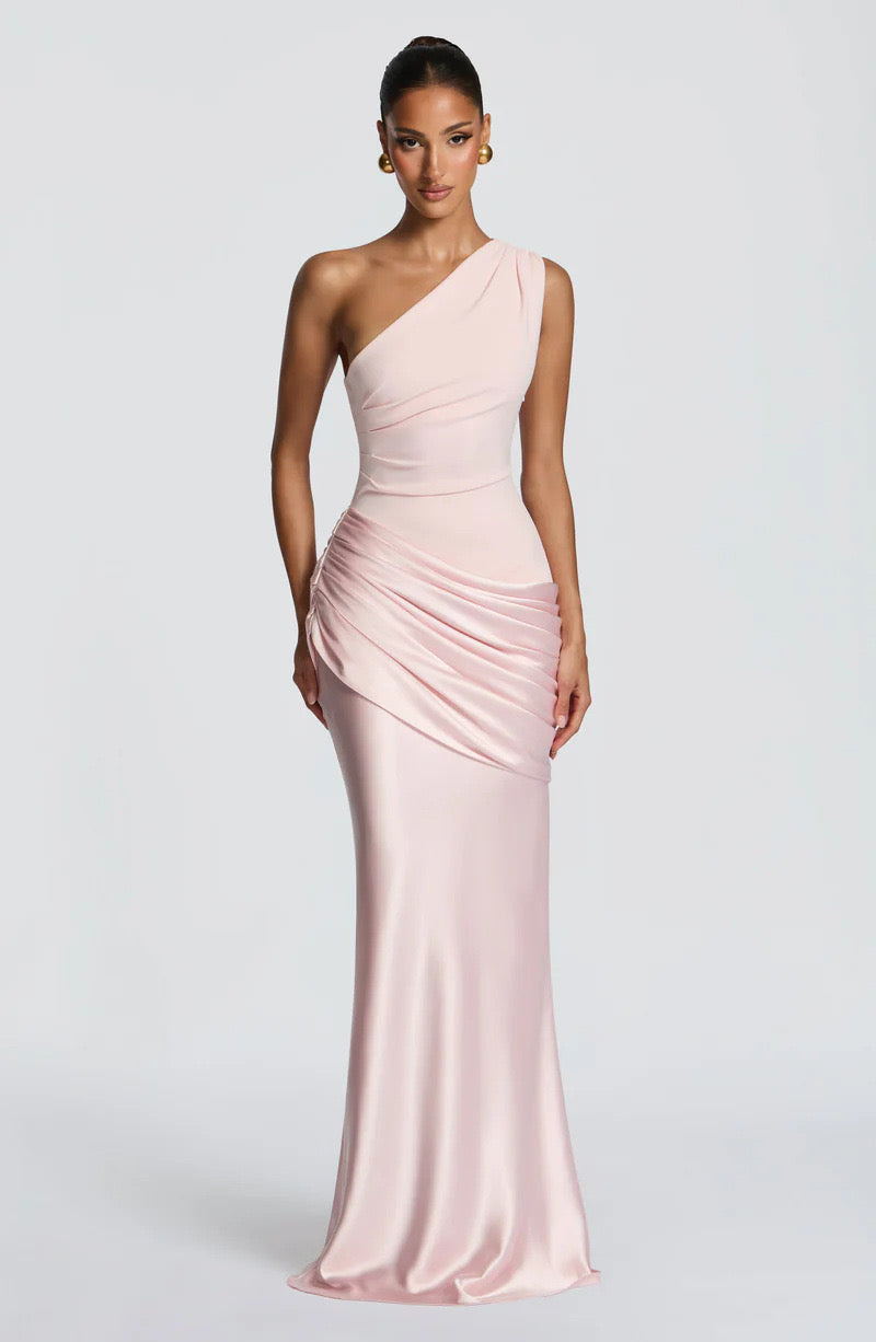 Sidonie One-Shoulder Draped Satin Maxi Dress