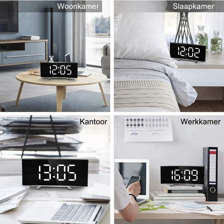 Digital Alarm Clock | Curved LED Mirror Display | Automatic Dimming Function