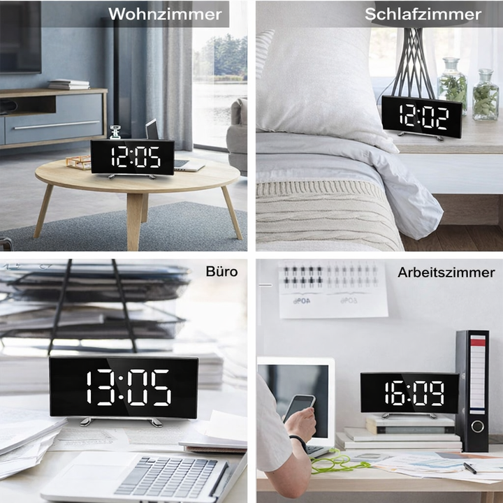 Digital Alarm Clock | Curved LED Mirror Display | Automatic Brightness Adjustment