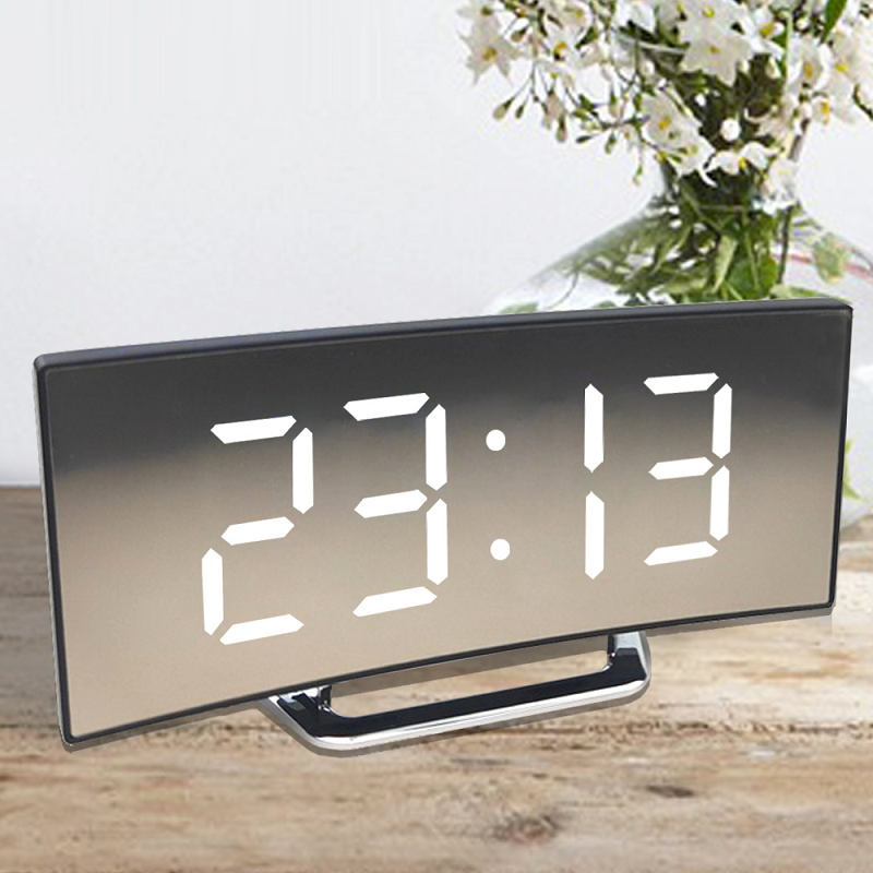 Digital Clock | LED Alarm Clock with Mirror | Automatic Dimming, No Glare | CurveClock