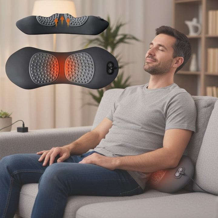 Back Massager with Heat and Vibration, Lumbar Support for Sciatica Relief, Lower Back Pain and Posture Correction – 3-in-1 Home Therapy