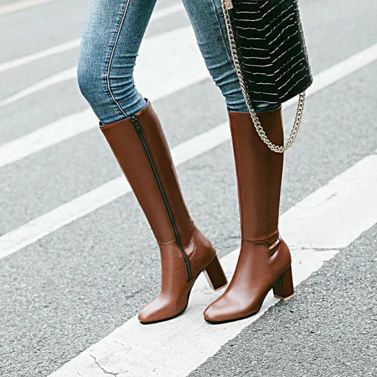 Women's Heeled Knee-High Boots with Zipper