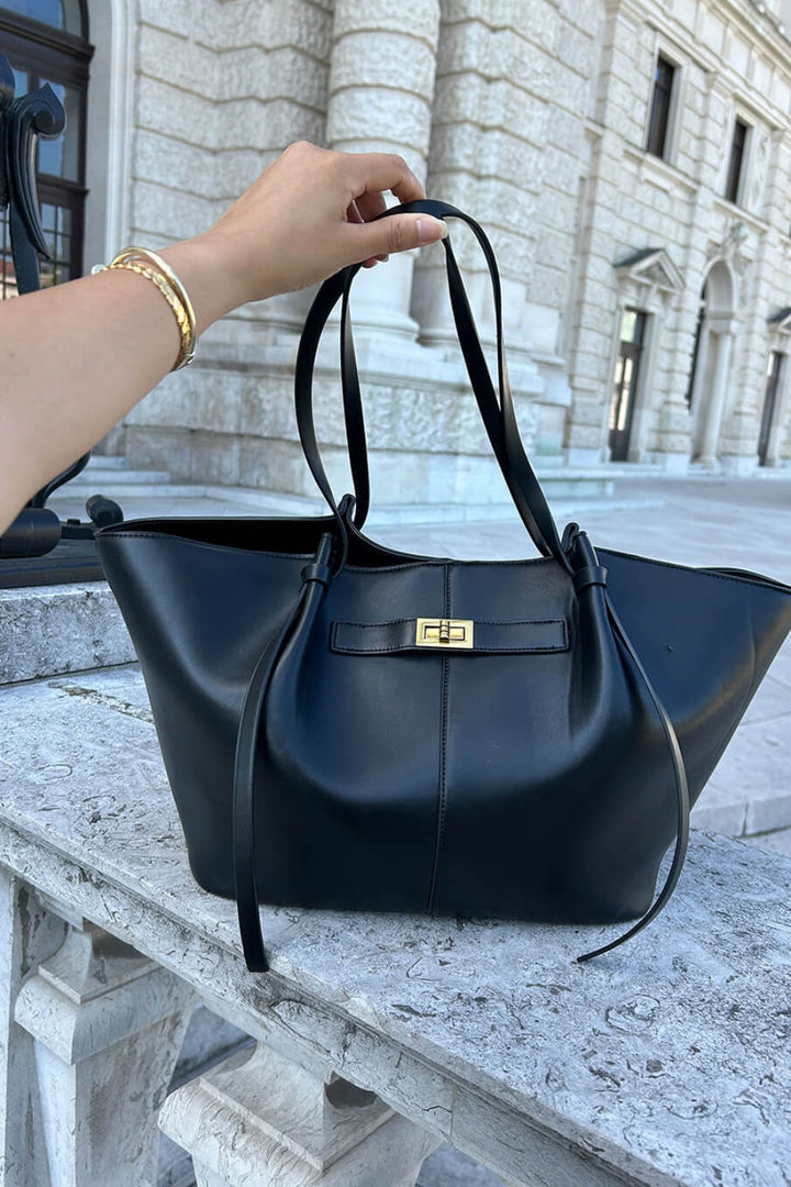 Leather Tote Bag for Everyday Use with Front Fastening