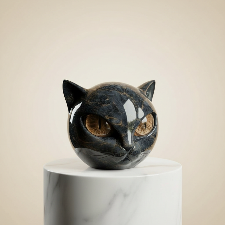NoirCat Sculpture – Black Cat Head with Mesmerising Eyes