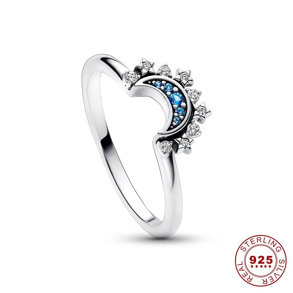 SPARKLING SILVER – Crystal Ring with Moon and Sun Design