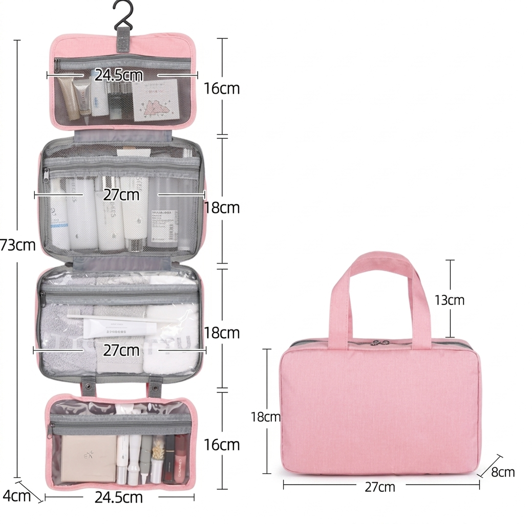 Travelique Travel Cosmetics Organizer | Compact and Waterproof | With 4 Compartments and 360° Hook | For Women and Men