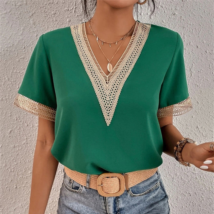 Slim Fit Lace V-Neck T-Shirt for Women