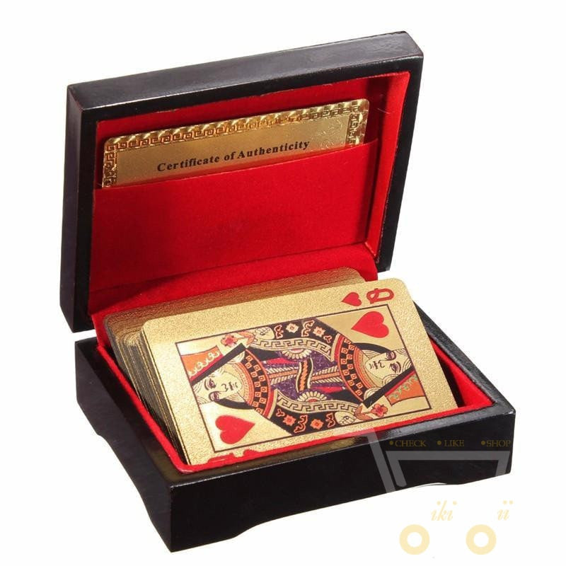 24K Gold-Plated Playing Cards with Wooden Box