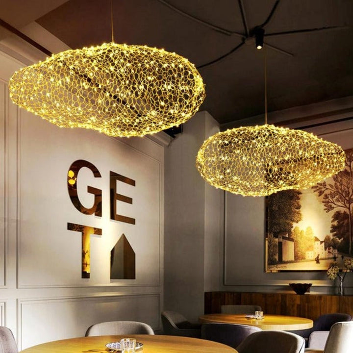 Handmade Iron Cloud Lamp with Starry LED Points for Art Deco Interiors