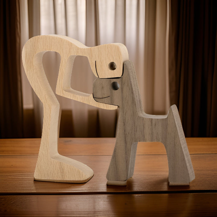 Paws of Love - Handmade Wooden Dog and Man Sculpture - Symbol of an Eternal Bond