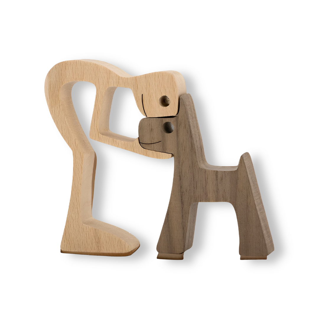 Paws of Love - Handmade Wooden Dog and Man Sculpture - Symbol of an Eternal Bond