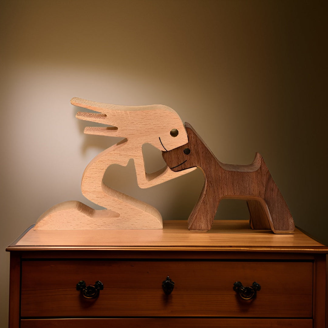 Paws of Love - Handmade Wooden Dog and Man Sculpture - Symbol of an Eternal Bond