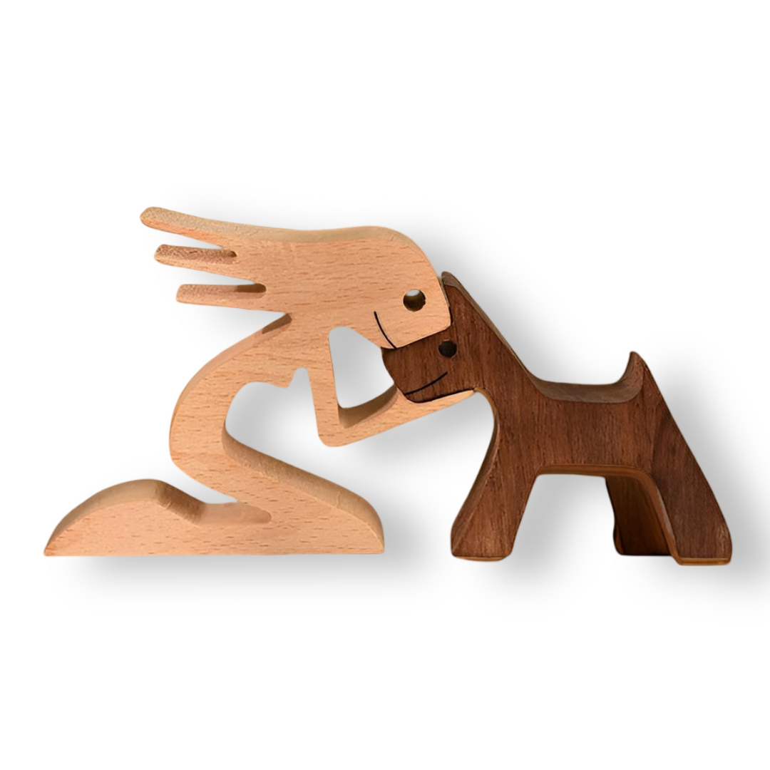 Paws of Love - Handmade Wooden Dog and Man Sculpture - Symbol of an Eternal Bond