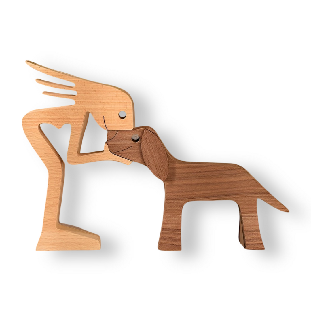 Paws of Love - Handmade Wooden Dog and Man Sculpture - Symbol of an Eternal Bond