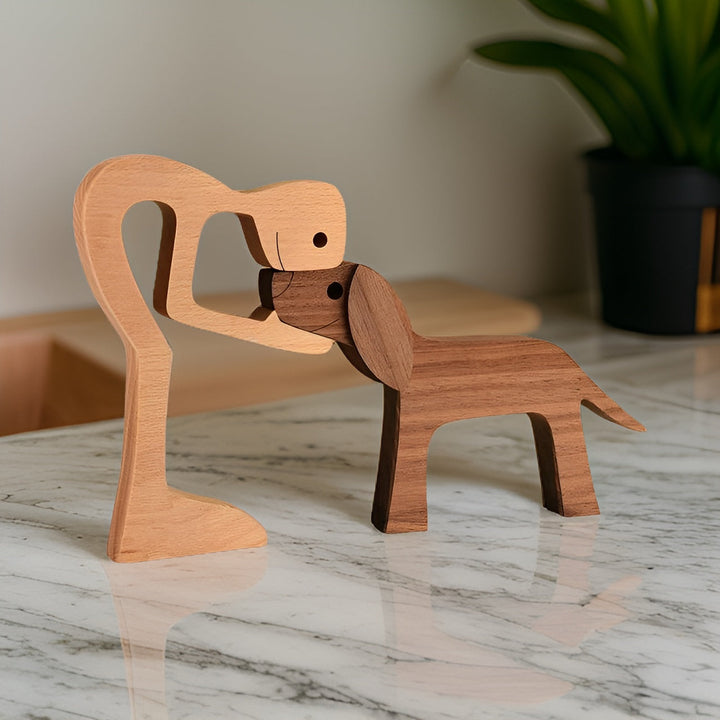 Paws of Love - Handmade Wooden Dog and Man Sculpture - Symbol of an Eternal Bond