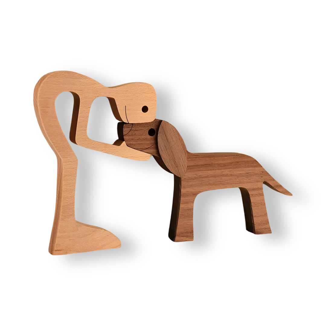 Paws of Love - Handmade Wooden Dog and Man Sculpture - Symbol of an Eternal Bond