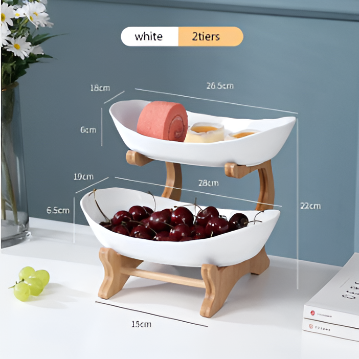 Multi-Tier Wooden Fruit Stand - Modern Fruit Bowl
