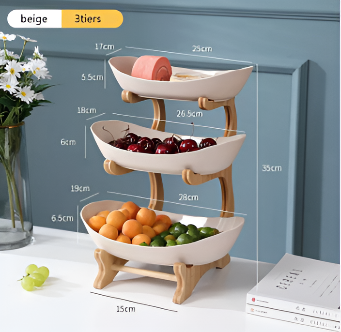 Multi-Tier Wooden Fruit Stand - Modern Fruit Bowl