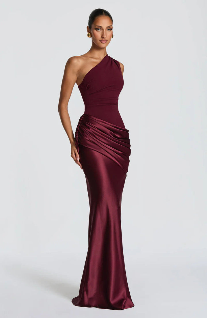 Sidonie One-Shoulder Draped Satin Maxi Dress