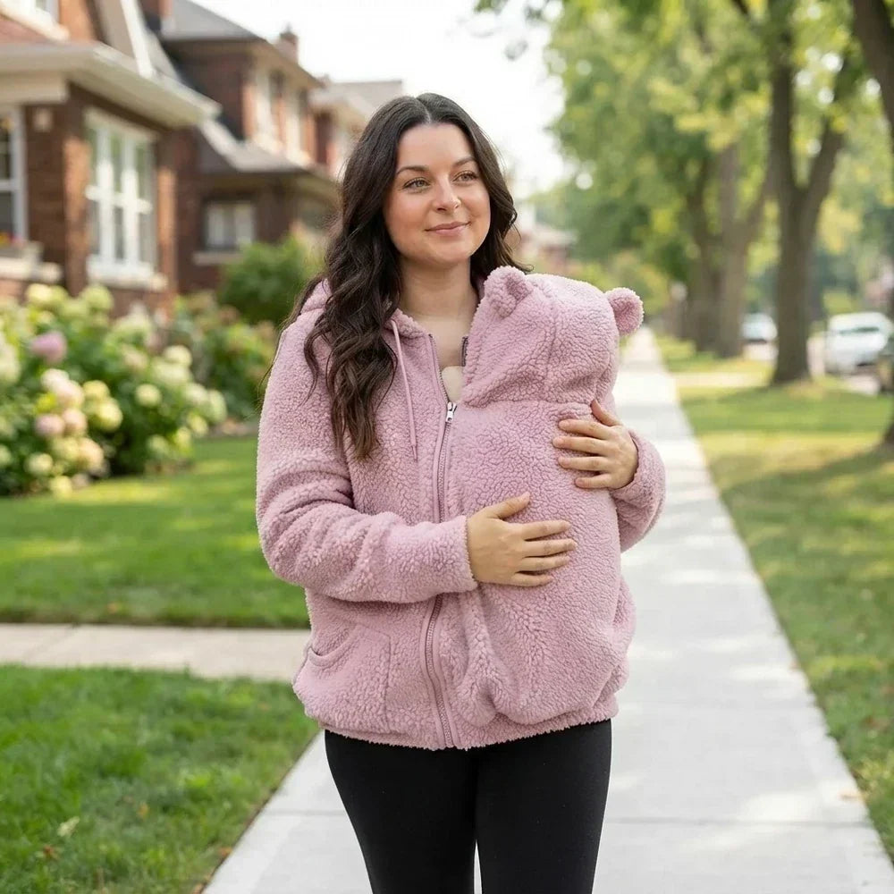 Cosy fleece baby-carrying hoodie with front pouch