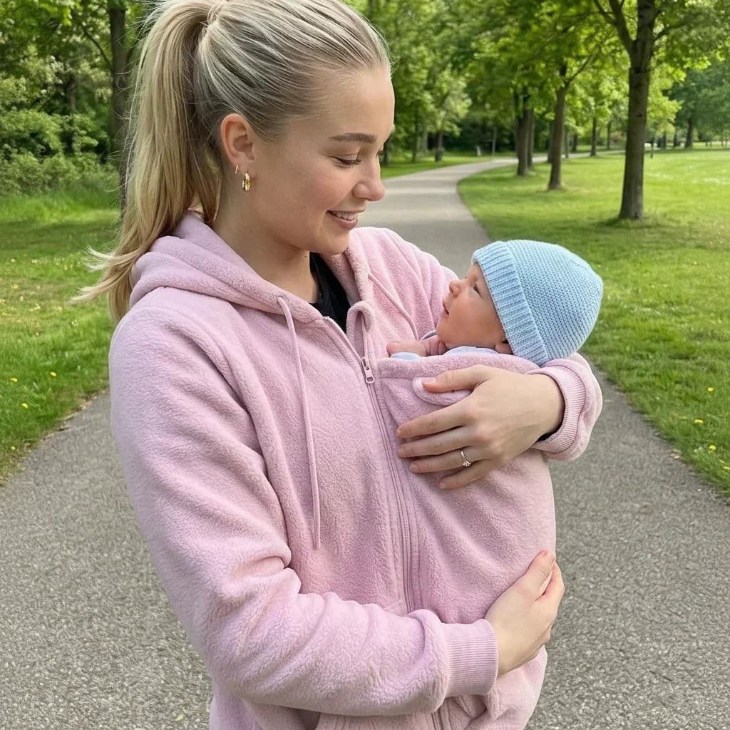 Cosy Sherpa Fleece Hoodie with Detachable Zip-On Baby Carrier Insert